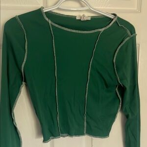 Green Ribbed Fitted Long Sleeve Blouse